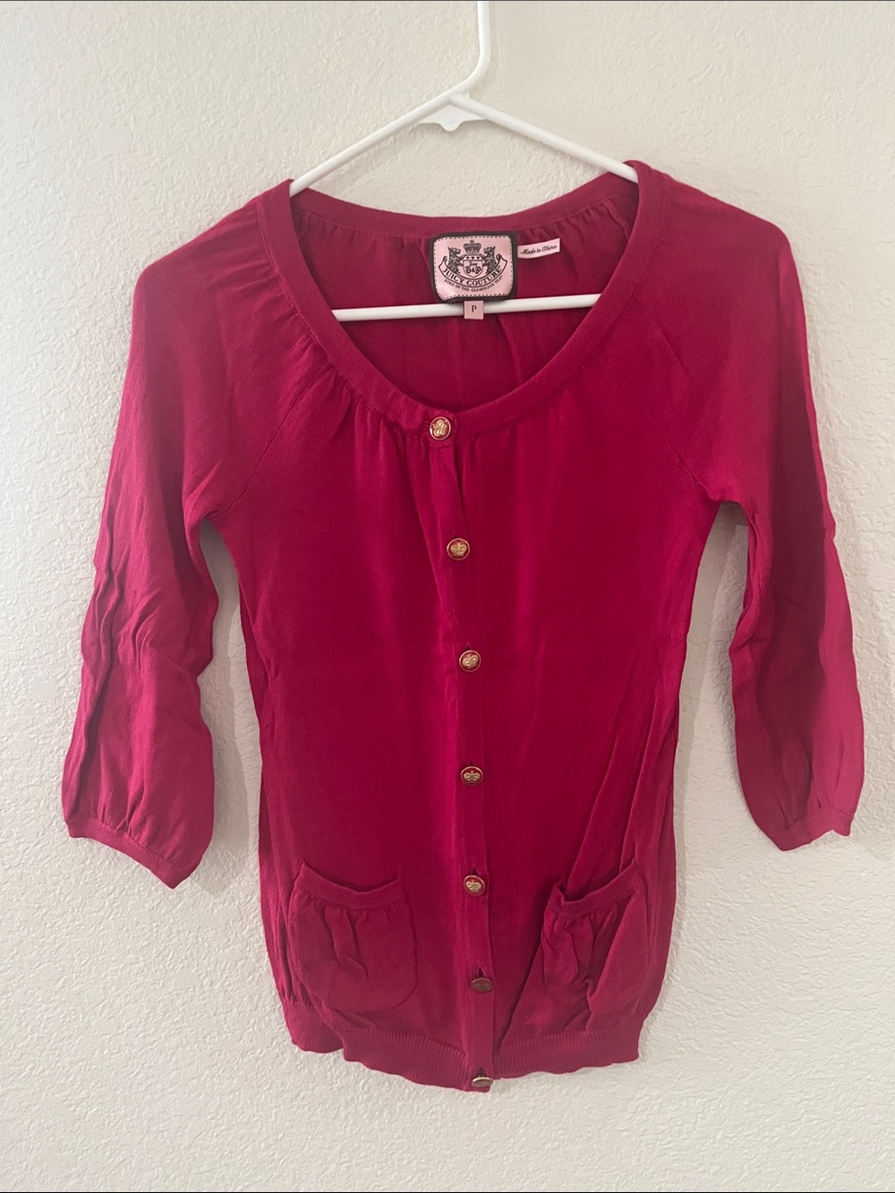 Juicy Couture Deep Pink Button-Up Lightweight Cardigan